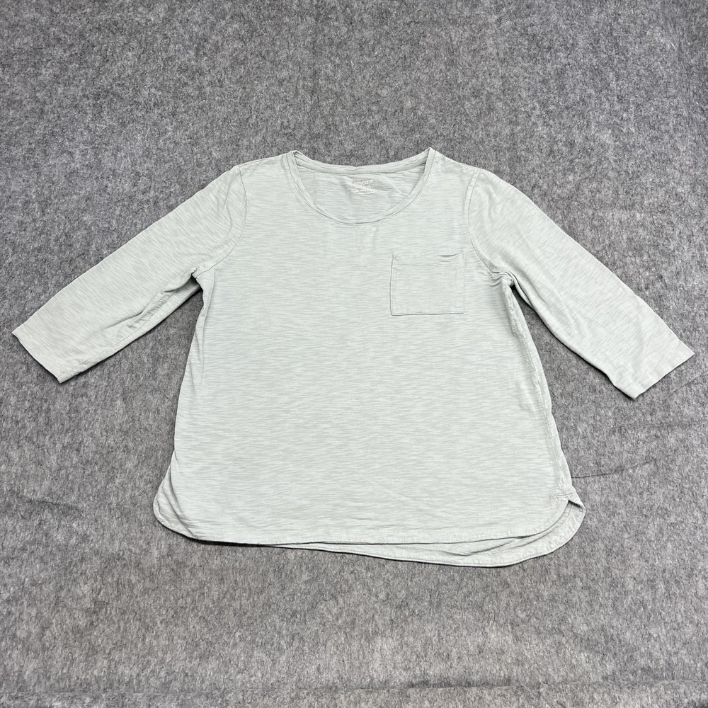 Chicos Shirt Womens L‎ Teal Green Gray The Ultimate Tee 3/4 Sleeve Scoop Neck